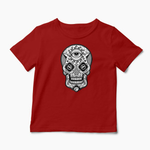 Tricou Craniu Geometric - Copii-Roșu