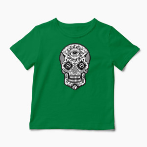 Tricou Craniu Geometric - Copii-Verde