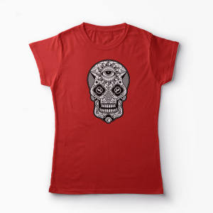 Tricou Craniu Geometric - Femei-Roșu