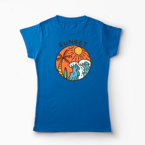 Tricou Grafic Ocean Sezon Vară - Femei-Albastru Regal