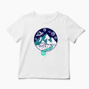 Tricou Personalizat Vedere Munte Noapte Planete Stele - Copii-Alb