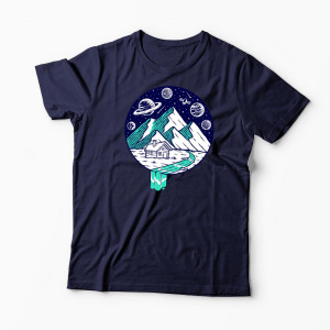 Tricou Personalizat Vedere Munte Noapte Planete Stele - Bărbați-Bleumarin