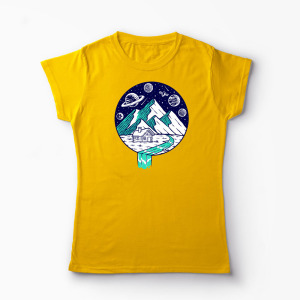 Tricou Personalizat Vedere Munte Noapte Planete Stele - Femei-Galben