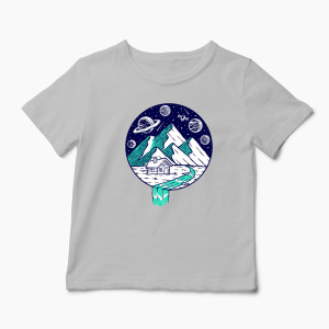 Tricou Personalizat Vedere Munte Noapte Planete Stele - Copii-Gri
