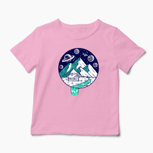 Tricou Personalizat Vedere Munte Noapte Planete Stele - Copii-Roz
