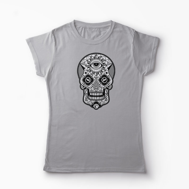 Tricou Craniu Geometric - Femei-Gri
