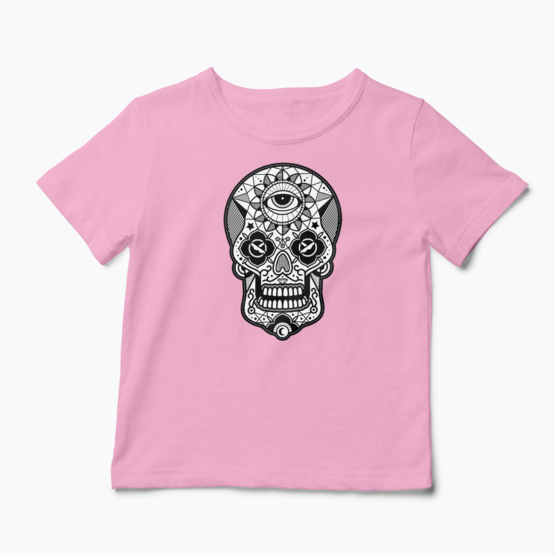 Tricou Craniu Geometric - Copii-Roz