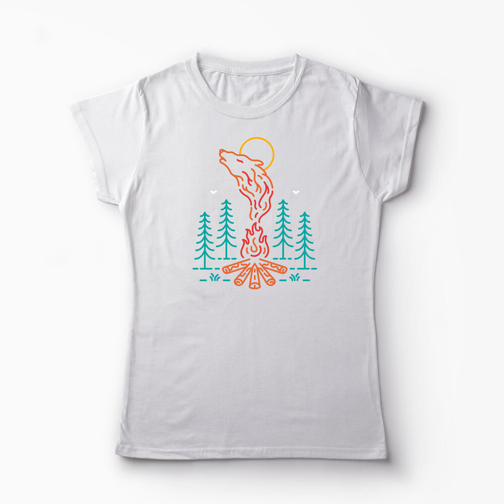 Tricou Personalizat Campare În Natura Între Lupi - Femei-Alb