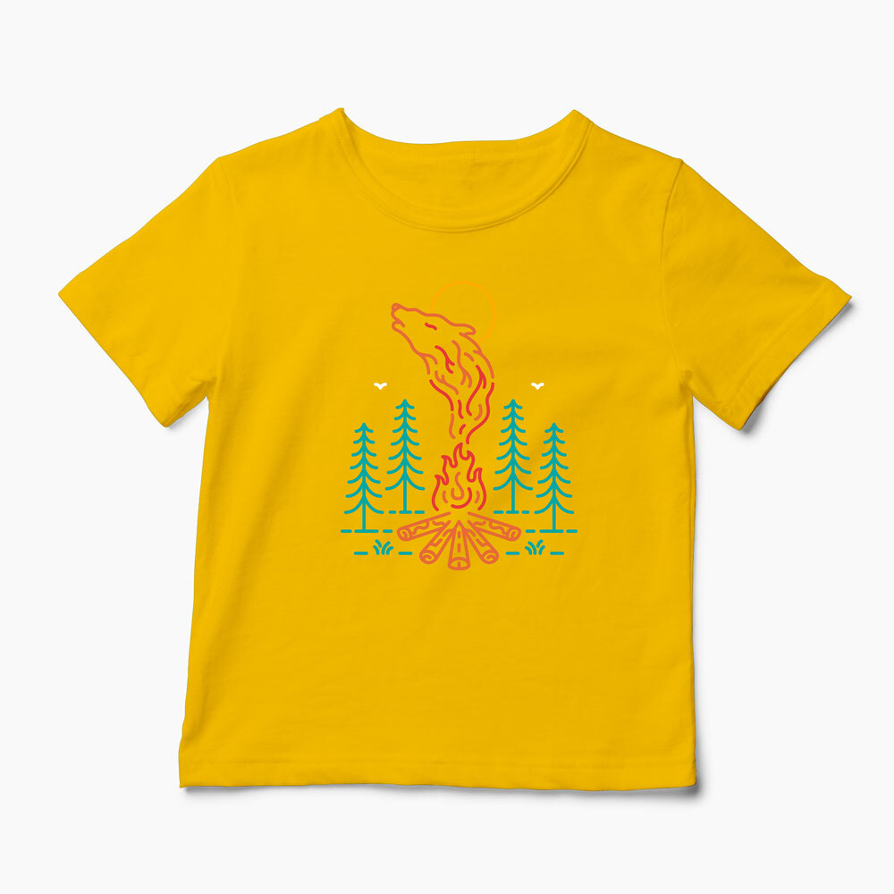 Tricou Personalizat Campare În Natura Între Lupi - Copii-Galben