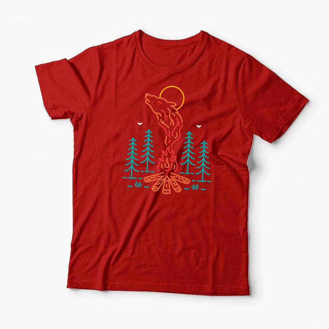 Tricou Personalizat Campare În Natura Între Lupi - Bărbați-Roșu