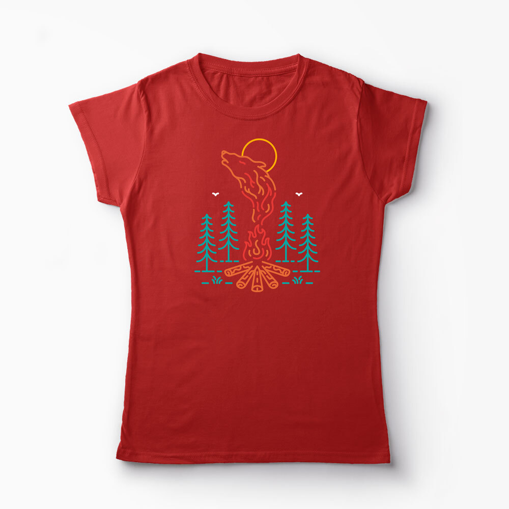 Tricou Personalizat Campare În Natura Între Lupi - Femei-Roșu