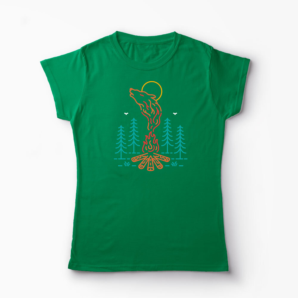 Tricou Personalizat Campare În Natura Între Lupi - Femei-Verde