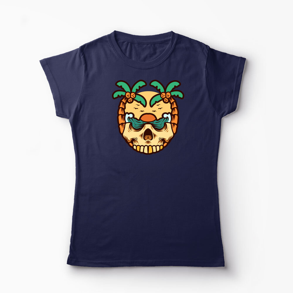 Tricou Personalizat Craniu Ocean Vară Palmieri - Femei-Bleumarin