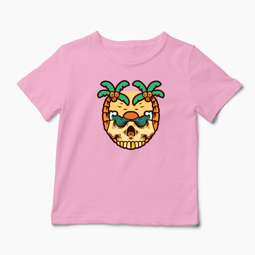 Tricou Personalizat Craniu Ocean Vară Palmieri - Copii-Roz