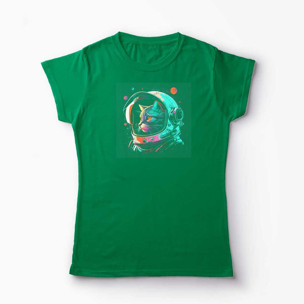 Tricou Personalizat Pisică în Spațiu Astronaut - Femei-Verde