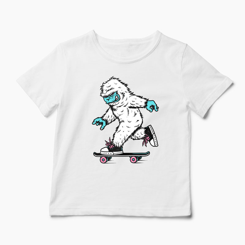 Tricou Skateboarding Yeti - Copii-Alb