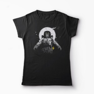 Tricou Astronaut Monkey Imprimat - Femei-Negru