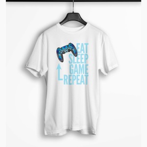 Tricou Barbati Personalizat Eat Sleep Game Repeat - Bărbați-Alb