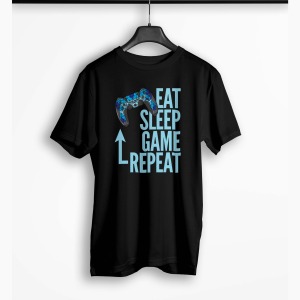 Tricou Barbati Personalizat Eat Sleep Game Repeat - Bărbați-Negru