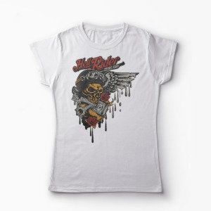 Tricou Biker Hell Ride - Femei-Alb