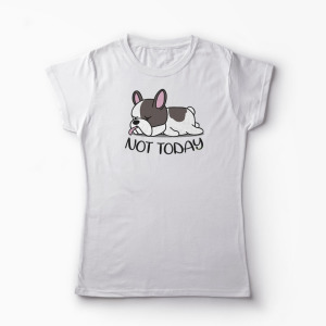 Tricou Bulldog Francez - Nu Azi - Femei-Alb
