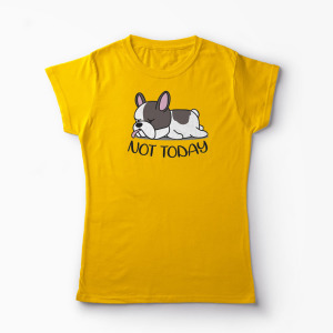 Tricou Bulldog Francez - Nu Azi - Femei-Galben