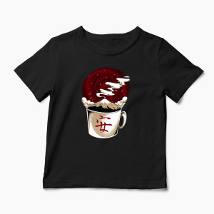 Tricou Cafea - Muntele Fuji - Copii-Negru