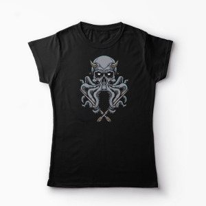 Tricou Caracatita Craniu Octopus - Femei-Negru