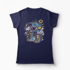 Tricou Casca Motocross - Femei-Bleumarin