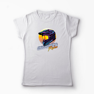 Tricou Cască Motocross Rider - Femei-Alb