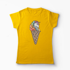 Tricou Con de Unicorn - Femei-Galben