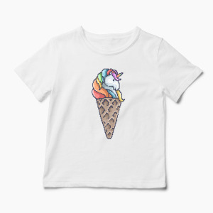 Tricou Con de Unicorn - Copii-Alb