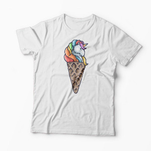 Tricou Con de Unicorn - Bărbați-Alb