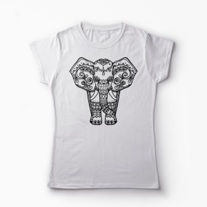 Tricou Elefant Ornamentat - Femei-Alb