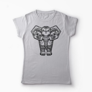 Tricou Elefant Ornamentat - Femei-Gri