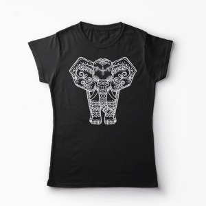 Tricou Elefant Ornamentat - Femei-Negru