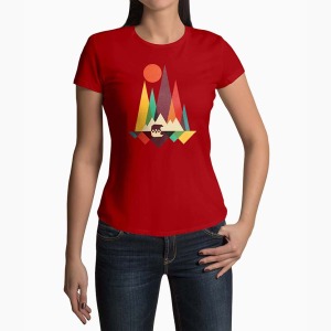 Tricou Femei Personalizat Munti Aventura Urs - Femei-Rosu
