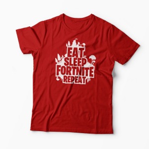 Tricou Fortnite Eat Sleep Repeat - Bărbați-Roșu