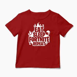 Tricou Fortnite Eat Sleep Repeat - Copii-Roșu