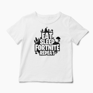 Tricou Fortnite Eat Sleep Repeat - Copii-Alb