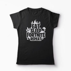 Tricou Fortnite Eat Sleep Repeat - Femei-Negru