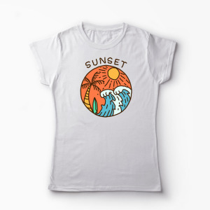 Tricou Grafic Ocean Sezon Vară - Femei-Alb