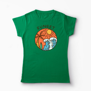 Tricou Grafic Ocean Sezon Vară - Femei-Verde
