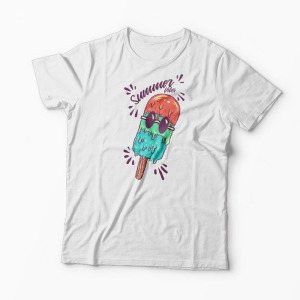 Tricou Summer Vibes Înghețată de Vară - Bărbați-Alb