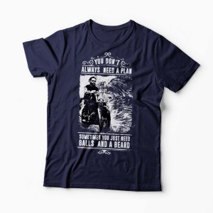 Tricou Motociclist - You Just Need Balls and A Beard - Bărbați-Bleumarin