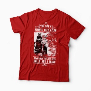 Tricou Motociclist - You Just Need Balls and A Beard - Bărbați-Roșu