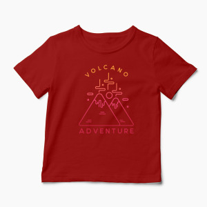 Tricou Munți Vulcani Aventură - Copii-Roșu