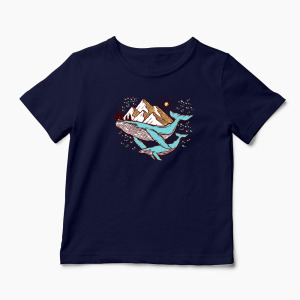 Tricou Natură Balene și Munți - Copii-Bleumarin