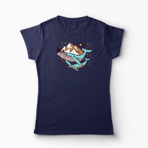 Tricou Natură Balene și Munți - Femei-Bleumarin