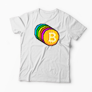 Tricou Personalizat Bitcoin Curcubeu - Bărbați-Alb